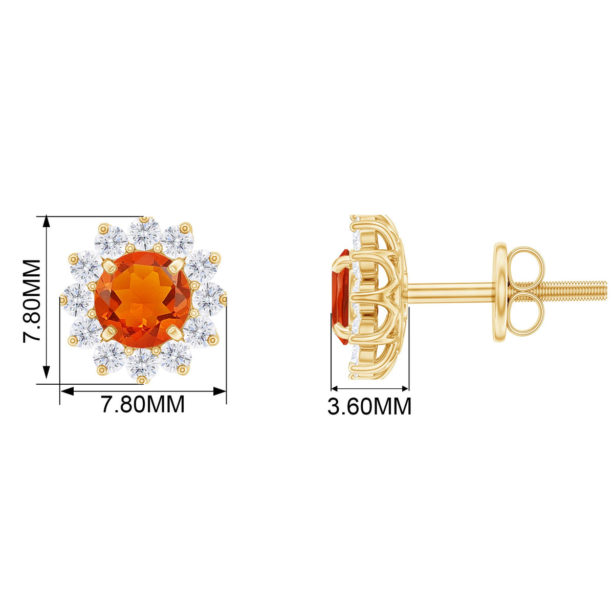 0.9 Carat Classic Fire Opal Stud Earrings with Diamond Halo