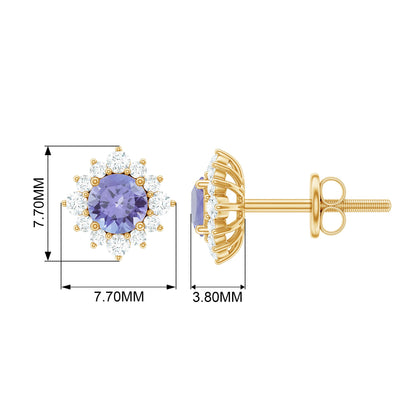 1 Carat Classic Tanzanite Stud Earrings with Diamond Halo