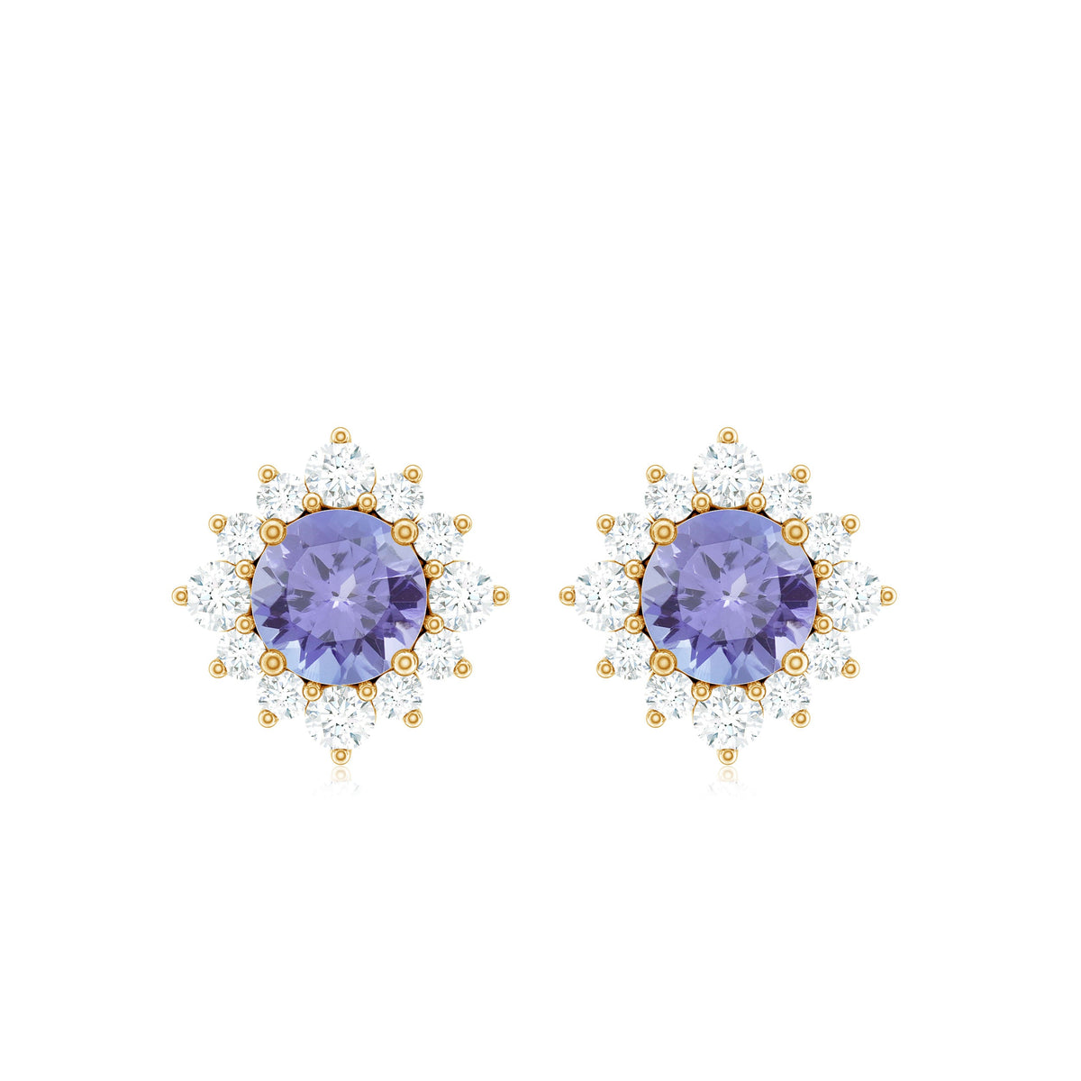 1 Carat Classic Tanzanite Stud Earrings with Diamond Halo