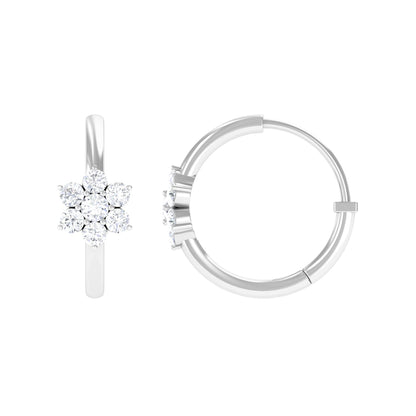 Real Diamond Flower Hoop Earrings for Women