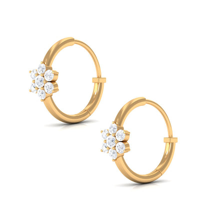 Real Diamond Flower Hoop Earrings for Women