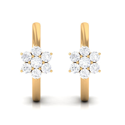 Real Diamond Flower Hoop Earrings for Women