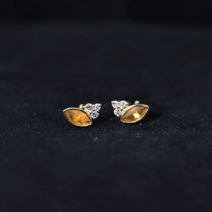 Marquise Cut Fire Opal Stud Earrings with Diamond Trio