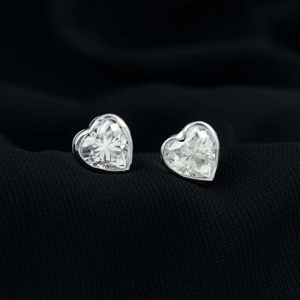 3 Carat Moissanite Heart Stud Earrings in Bezel Setting
