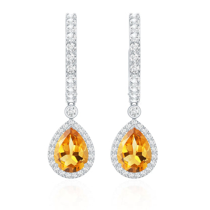 Natural Citrine Teardrop Earrings with Hinged Hoop