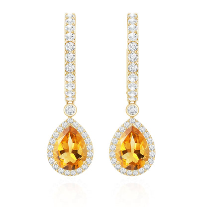 Natural Citrine Teardrop Earrings with Hinged Hoop