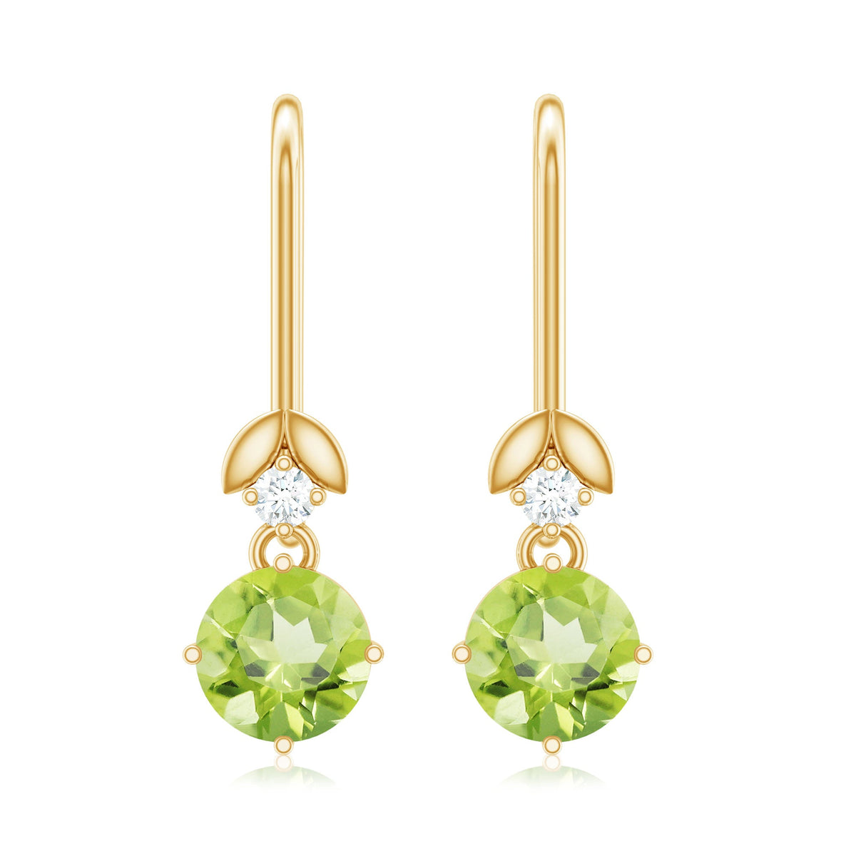 1 Carat Round Peridot and Moissanite Drop Earrings with Fish Hook