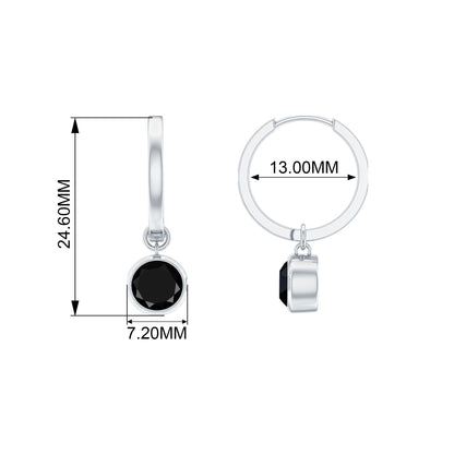 Natural Black Spinel Drop Hoop Earrings