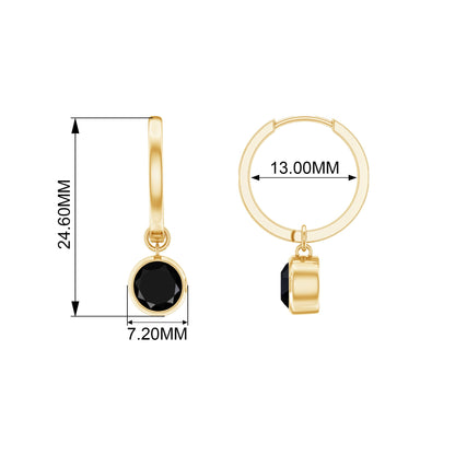 Natural Black Spinel Drop Hoop Earrings