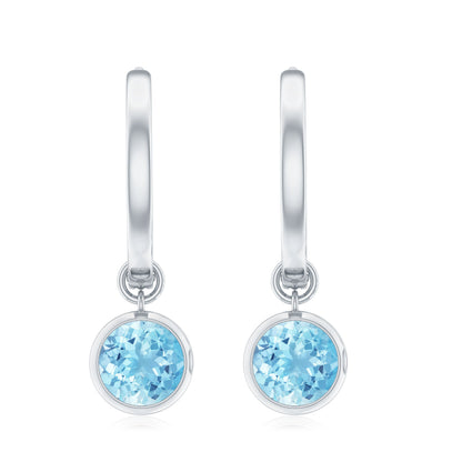 Natural Aquamarine Hoop Drop Earrings with Certificate
