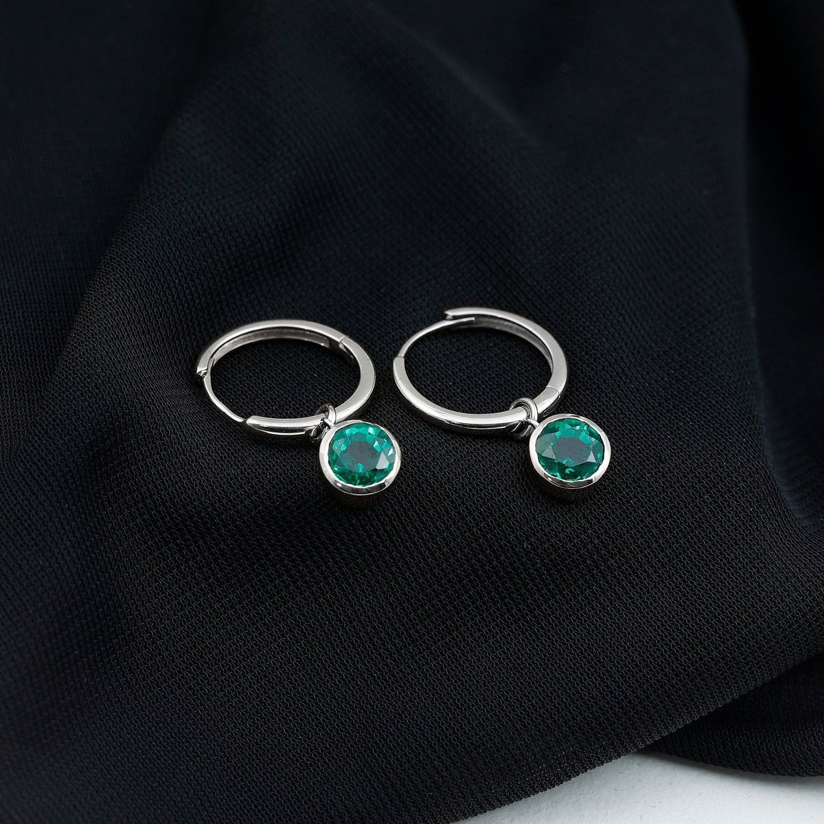 1.6 Carat Bezel Set Lab Grown Emerald Hinged Hoop Earrings