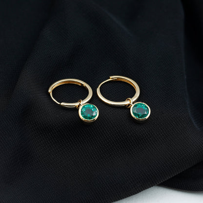 1.6 Carat Bezel Set Lab Grown Emerald Hinged Hoop Earrings