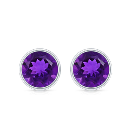 Natural Bezel Set 2.4 Carat Amethyst Stud Earrings
