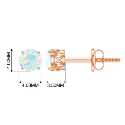 0.5 Carat Ethiopian Opal Solitaire Stud Earrings in 4 Prong Setting