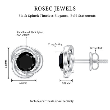 0.9 Carat Black Spinel Swirl Stud Earrings with Screw Backs