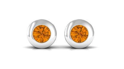 1 Carat Natural Citrine Solitaire Stud Earrings in Bezel Setting
