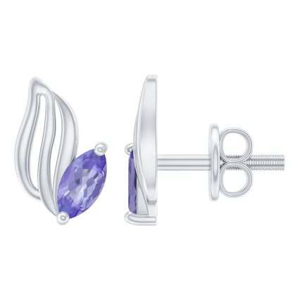 Natural Marquise Tanzanite Leaf Earrings with Screw Back
