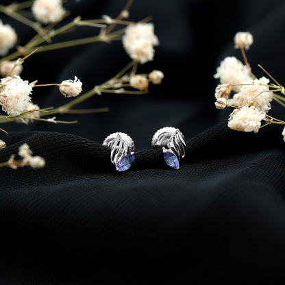 Natural Marquise Tanzanite Leaf Earrings with Screw Back