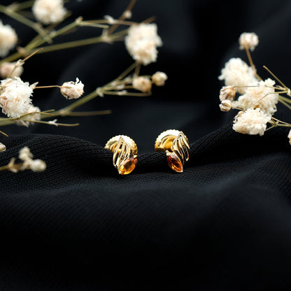 Nature Inspired Citrine Leaf Earrings in Gold Plated Silver