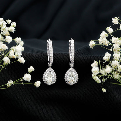 Certified Moissanite Teardrop Earrings with Hinged Hoop