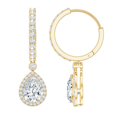 Certified Moissanite Teardrop Earrings with Hinged Hoop