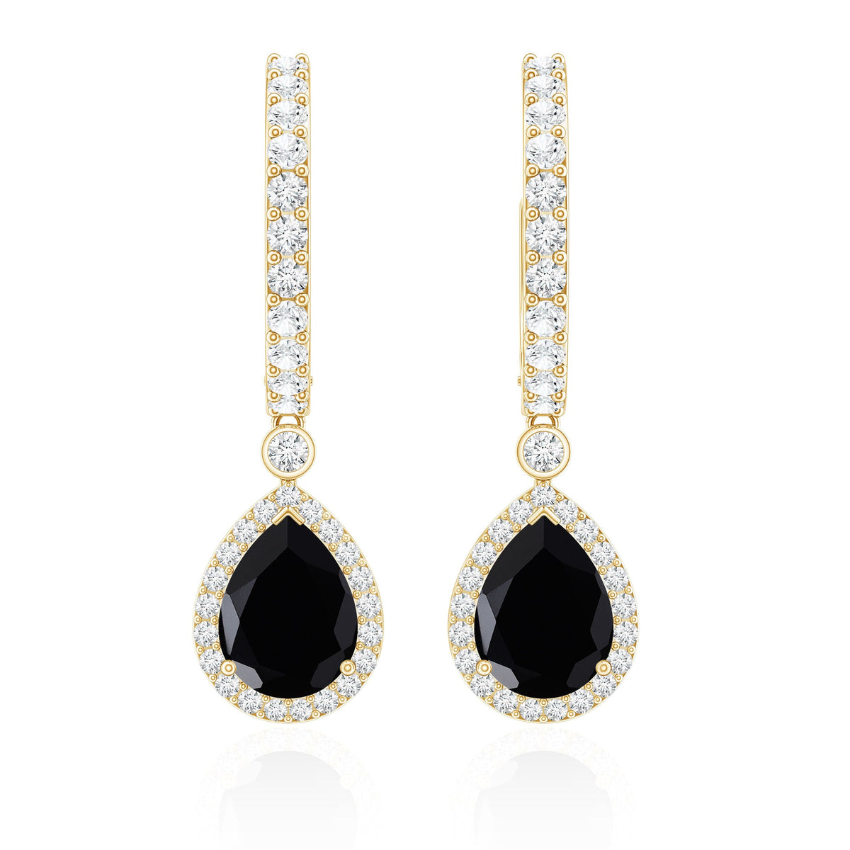 Natural Pear Shape Black Onyx Hoop Drop Earrings