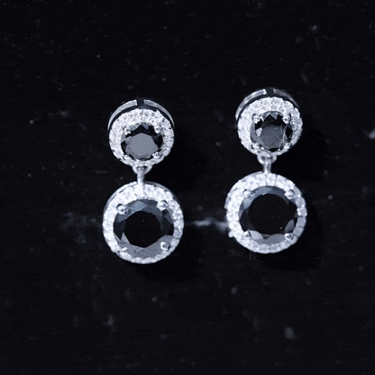Natural Black Onyx and Moissanite Dangling Earrings