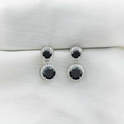 Natural Black Onyx and Moissanite Dangling Earrings