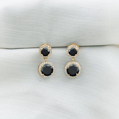 Natural Black Onyx and Moissanite Dangling Earrings