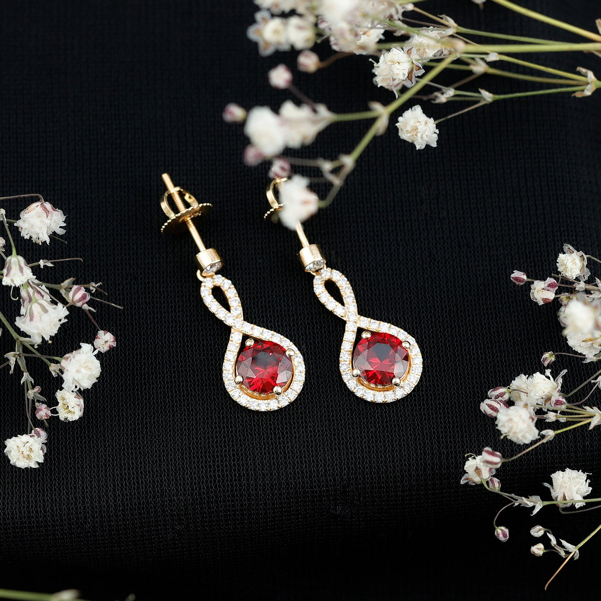 Lab Grown Ruby Diamond Drop Earrings