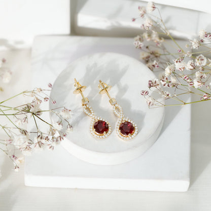 Lab Grown Ruby Diamond Drop Earrings