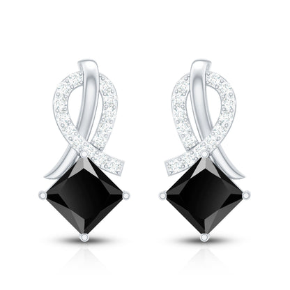 Lab Grown Black Diamond Minimal Stud Earrings With Screw Back