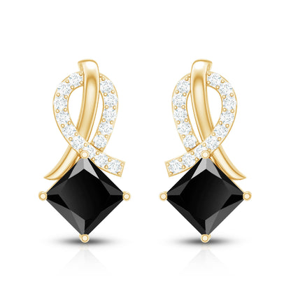 Lab Grown Black Diamond Minimal Stud Earrings With Screw Back