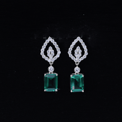 Art Deco Lab Grown Emerald Diamond Drop Earrings With Screw Back