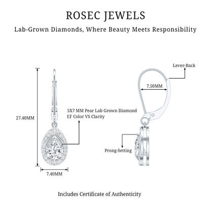 Lab Grown Diamond Drop Dangle Earrings With Lever Back