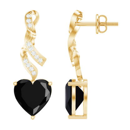 Lab Grown Black Diamond Heart Drop Earrings with Diamonds