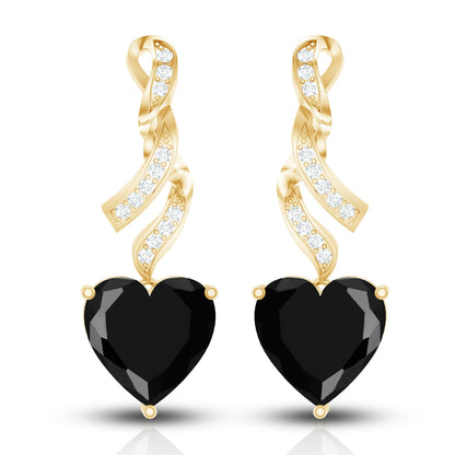 Lab Grown Black Diamond Heart Drop Earrings with Diamonds