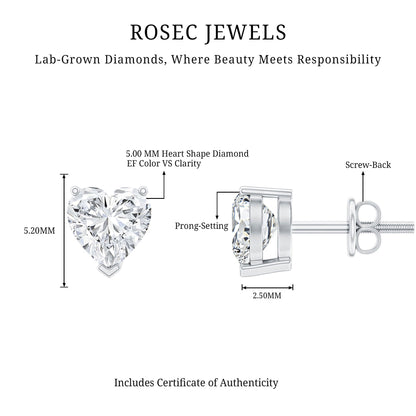 1 Carat Lab Grown Diamond Heart Stud Earrings in 14K Gold Plated Silver