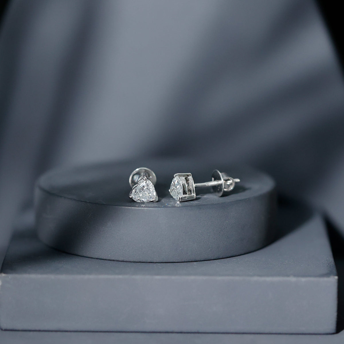 1 Carat Lab Grown Diamond Heart Stud Earrings in 14K Gold Plated Silver