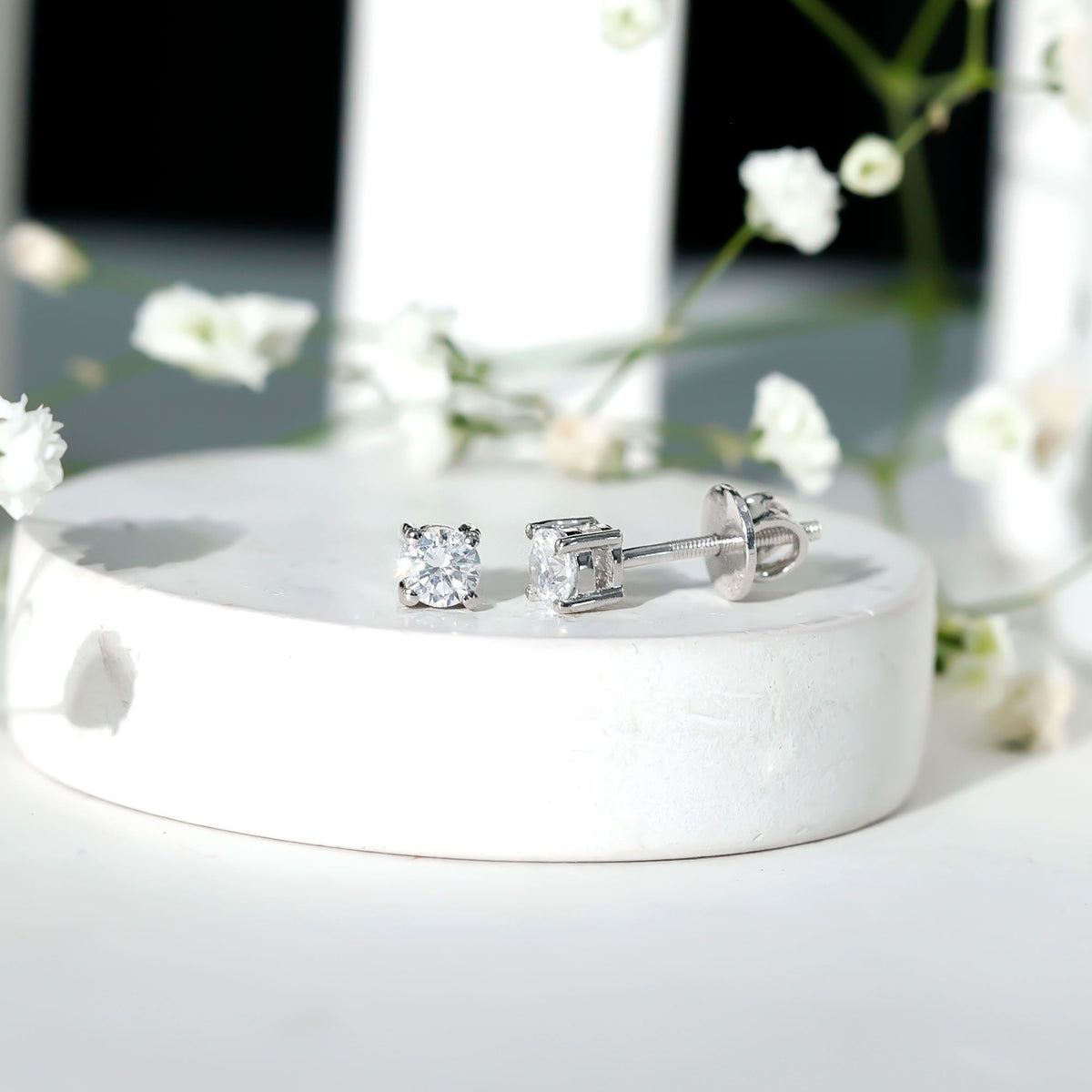 Certified Cubic Zirconia Half Carat Stud Earrings with Screw Back