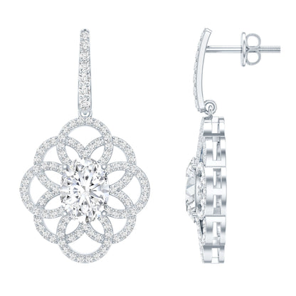 Certified 2.58 Carat Oval Cubic Zirconia Statement Flower Earrings for Women