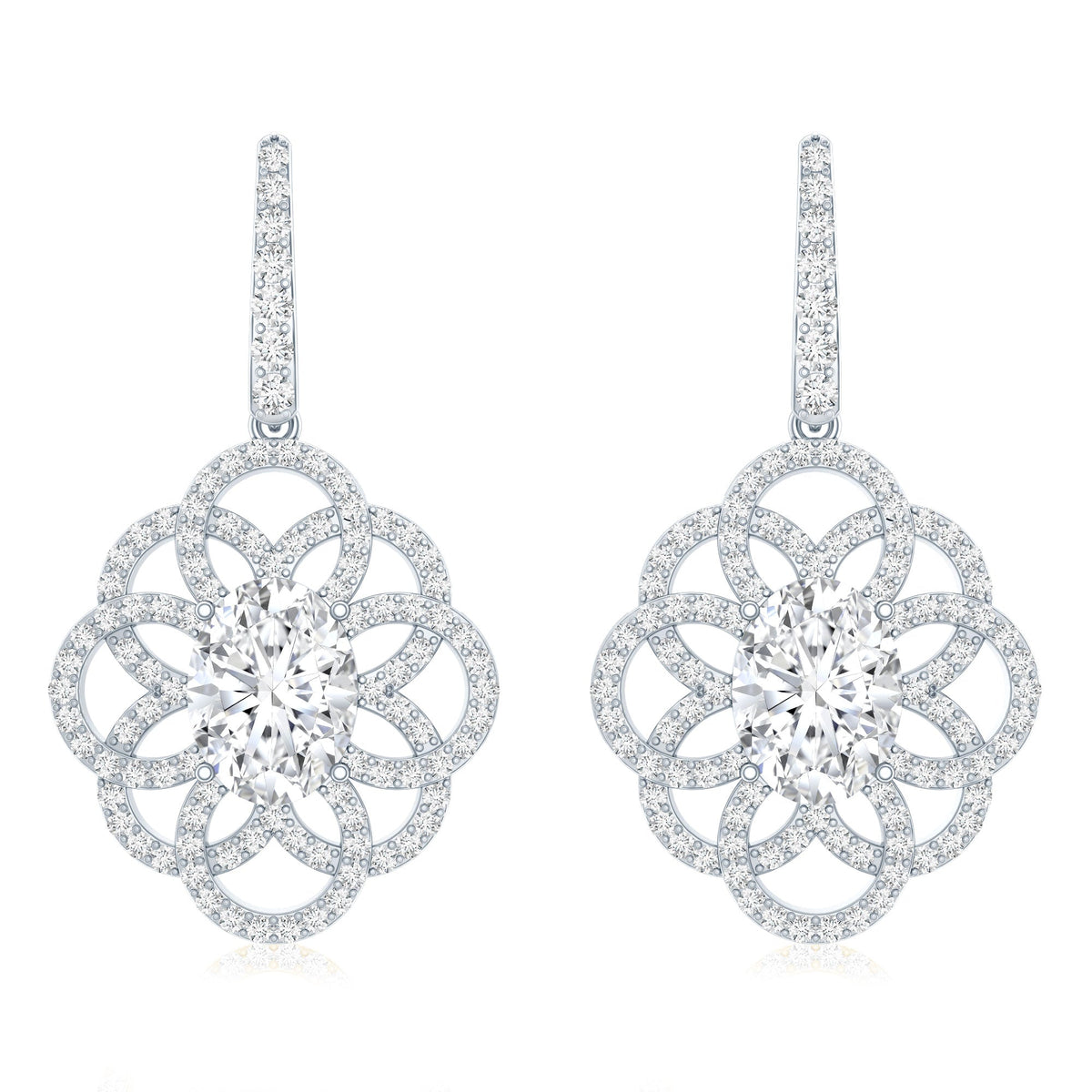 Certified 2.58 Carat Oval Cubic Zirconia Statement Flower Earrings for Women