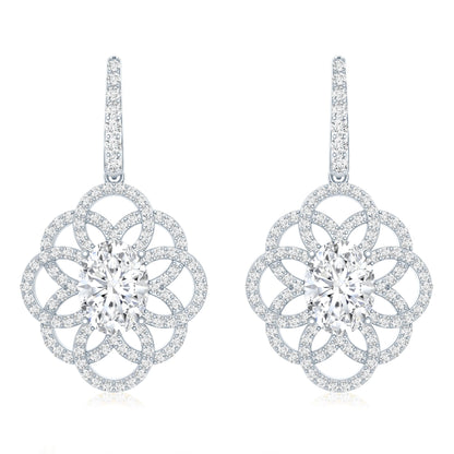 Certified 2.58 Carat Oval Cubic Zirconia Statement Flower Earrings for Women