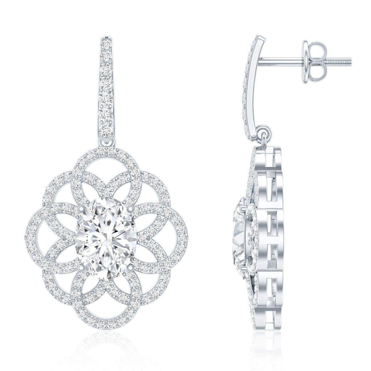 Certified 2.58 Carat Oval Cubic Zirconia Statement Flower Earrings for Women