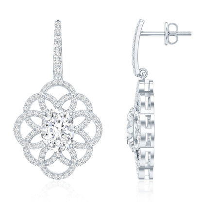 Certified 2.58 Carat Oval Cubic Zirconia Statement Flower Earrings for Women
