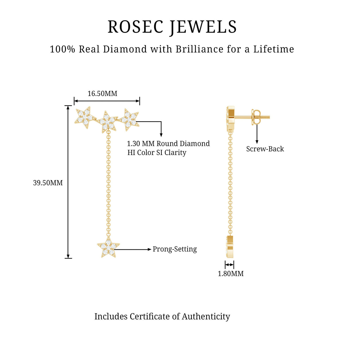Natural Diamond Star Dangle Earrings