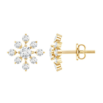 Round Cut Diamond Flower Stud Earrings for Women