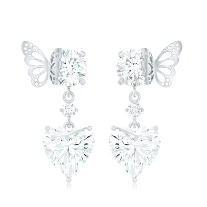 3 Carat Heart Shape Moissanite Drop Earrings with Butterfly