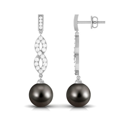 Cultured 15 Carat Tahitian Pearl Dangle Earrings with Diamond Infinity Knot