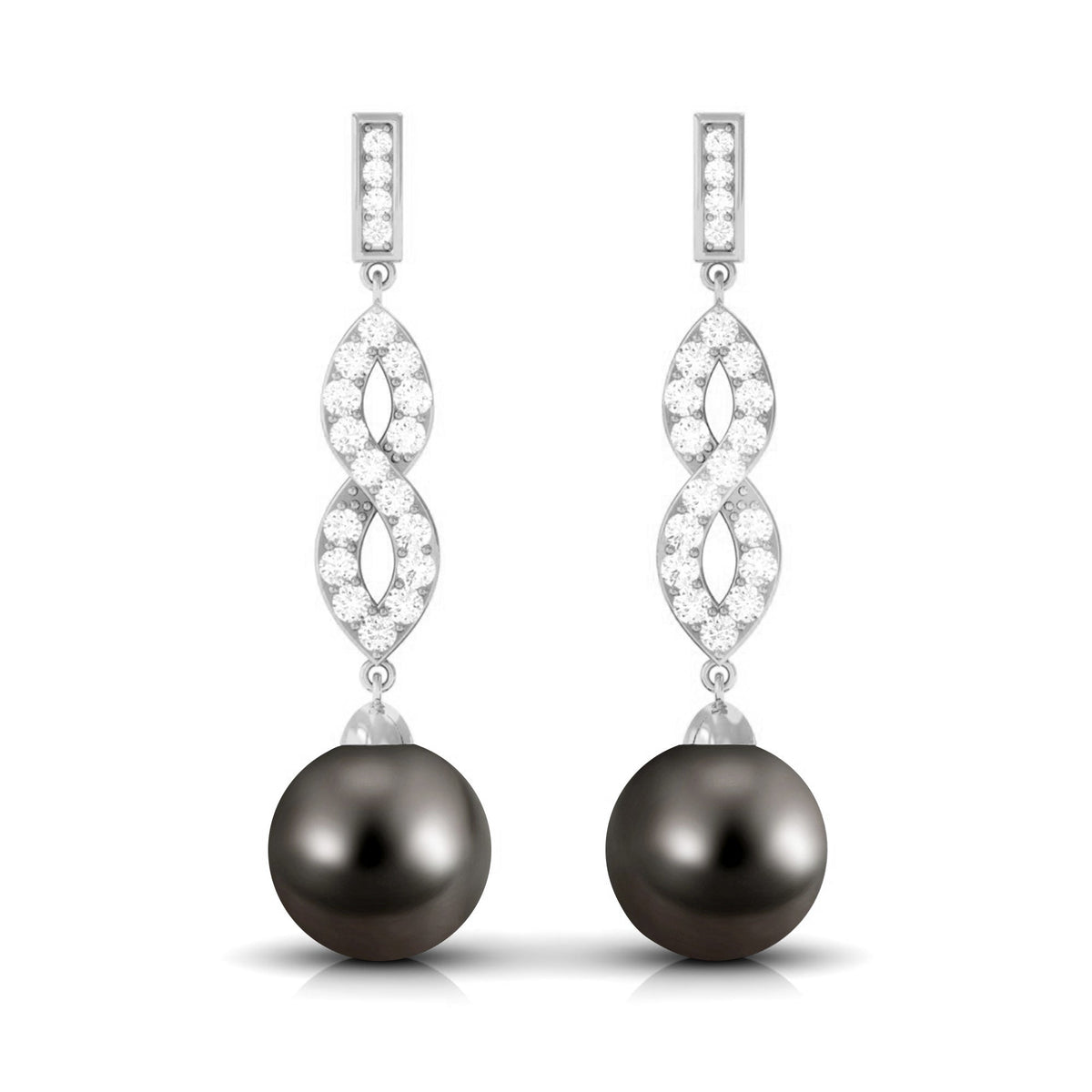 Cultured 15 Carat Tahitian Pearl Dangle Earrings with Diamond Infinity Knot